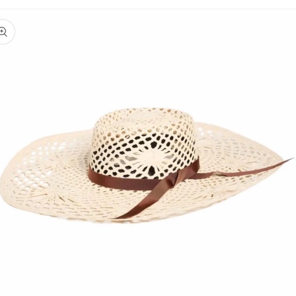 VERONICA BEARD X FREYA Meringue Raffia Beach Hat Cream Sun with Brown Ribbon NWT - Picture 6 of 8
